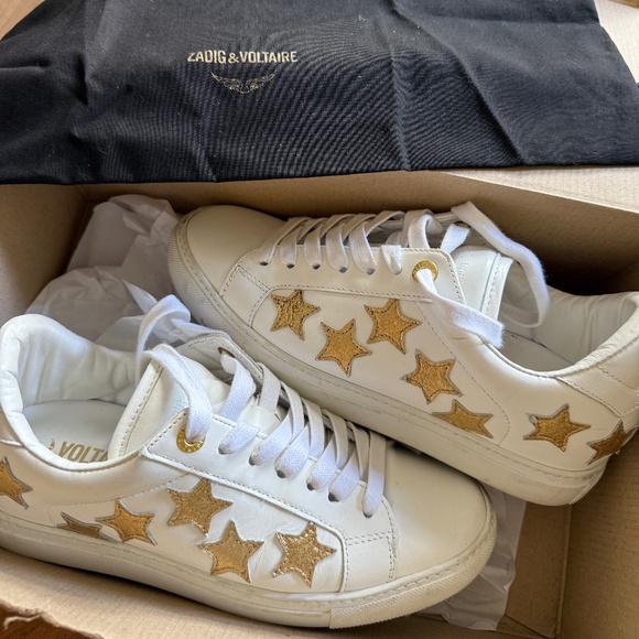 ZADIG & VOLTAIRE | ZV1747 Smooth Calfskin Star Sneakers Size 38 - Picture 1 of 12